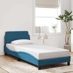 vidaXL Cadre de lit avec tête de lit Dover bleu 90x200 cm velours