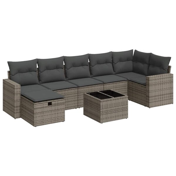 vidaXL Salon de jardin 8 Pièces avec coussins gris résine tressée