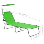 vidaXL Chaise longue pliable avec auvent vert aluminium