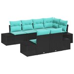 vidaXL Ensemble de canapé de jardin 7 Pièces Noir et turquoise polyrotin