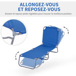 Bain de soleil transat pliable dossier réglable multipositions métal et polyester bleu