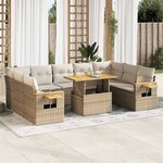 vidaXL Salon de jardin avec coussins 10Pièces beige résine tressée acacia