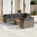 vidaXL Salon de jardin 9 Pièces avec coussins gris résine tressée