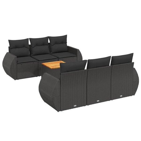 vidaXL Salon de jardin 7 Pièces avec coussins noir résine tressée