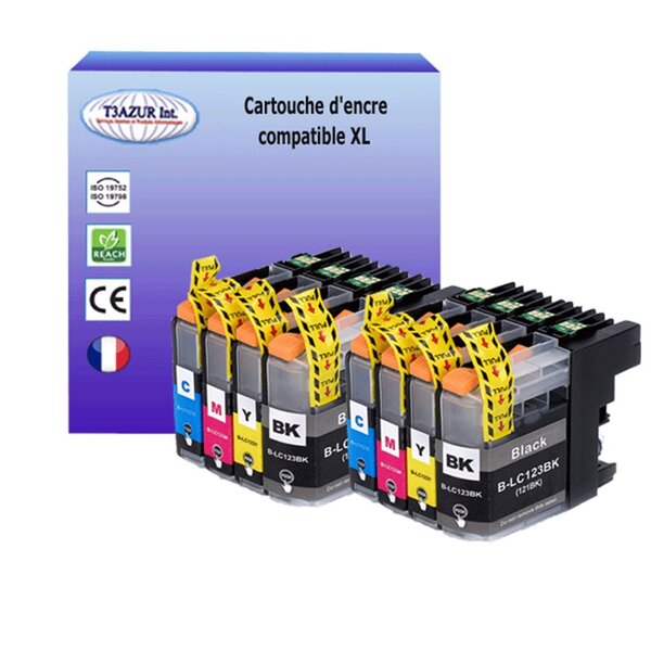 T3AZUR Lot de 8 Cartouches compatibles avec Brother LC123XL pour Brother MFC-J245  MFC-J4410DW  MFC-J4510DW  MFC-J4610DW