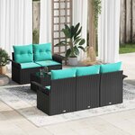vidaXL Ensemble de canapé de jardin 6 Pièces Noir et turquoise polyrotin