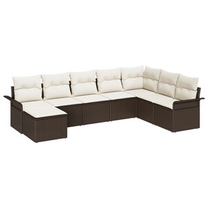 vidaXL Ensemble de canapé de jardin 8 pièces avec coussins en poly rotin marron