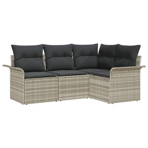 vidaXL Ensemble de canapé de jardin 4 pièces avec coussins gris clair en rotin poly