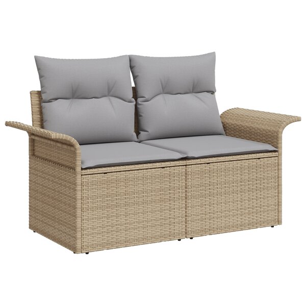 Canapé de jardin 2 places vidaXL avec coussins en poly rattan beige
