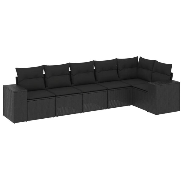 vidaXL Salon de jardin 6 Pièces avec coussins noir résine tressée