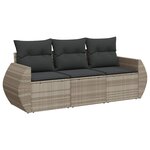 vidaXL Salon de jardin avec coussins 3 Pièces gris clair résine tressée