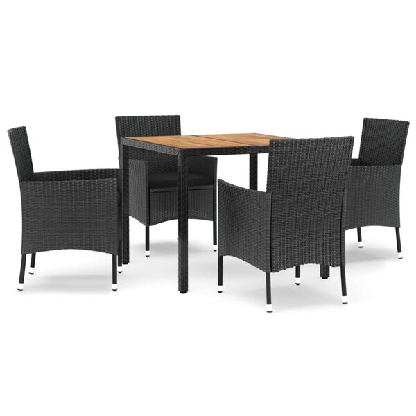 vidaXL Ensemble à manger de jardin coussins 5Pièces Noir Résine tressée