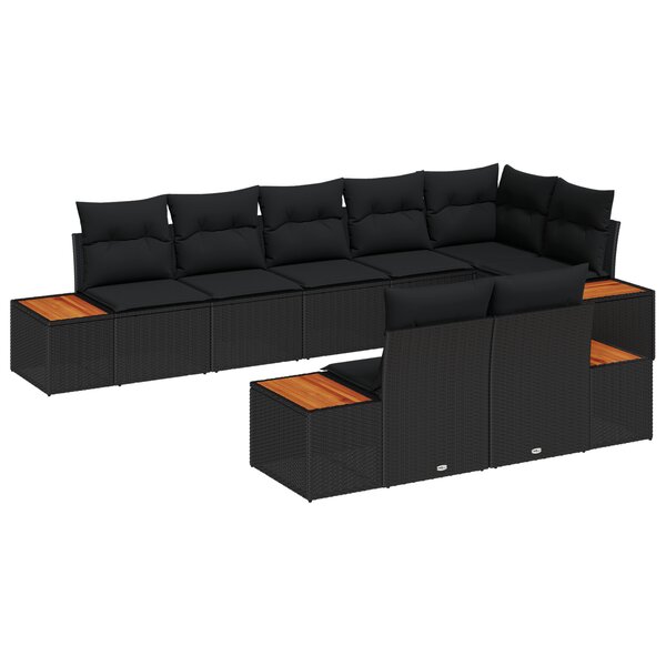 vidaXL Ensemble de Canapés de Jardin 8 Pièces avec Coussins Noir Polyrattan Acacia