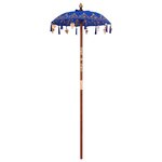 vidaXL Parasol avec Base Bleu et Marron 250 cm Coton et bois