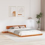 vidaXL Cadre de lit au sol avec tables de chevet Marron ciré 160x200cm Bois massif