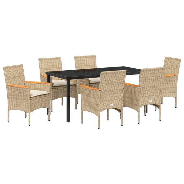 vidaXL Ensemble de Salle à Manger de Jardin de 7 Pièces avec Coussins Beige en Poly Rattan