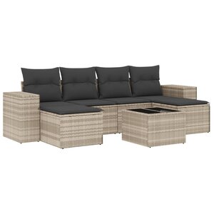 vidaXL Salon de jardin avec coussins 7 Pièces gris clair résine tressée