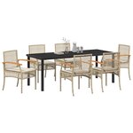 vidaXL Ensemble de salle à manger pour jardin 7 Pièces Beige et Noir