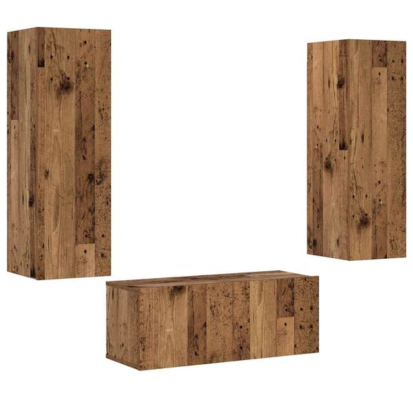 vidaXL Meubles TV muraux 3 Pièces vieux bois bois d'ingénierie