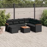 vidaXL Salon de jardin 8 Pièces avec coussins noir résine tressée