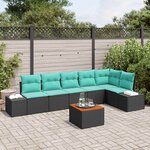 vidaXL Ensemble de canapé de jardin avec coussin 7 Pièces Noir polyrotin