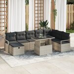 Ensemble de canapé de jardin 9 pièces avec coussins clairs en poly rattan