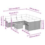 vidaXL Set de Canapé de Jardin 9 Pièces avec Coussins Gris Poly Rattan Acacia