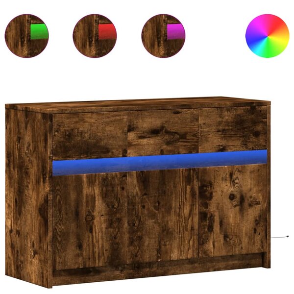 vidaXL Meuble TV avec LED chêne fumé 91x34x61 cm bois d'ingénierie