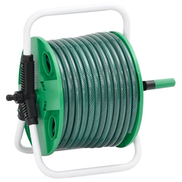 vidaXL Enrouleur de tuyau vert sur pied avec tuyau de 30 m PVC