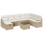 vidaXL Ensemble de Canapés de Jardin 9 Pièces avec Coussins Beige en Poly Rattan