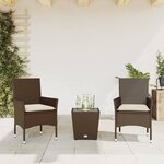 vidaXL Ensemble de bistro avec coussins 3 Pièces marron rotin et verre