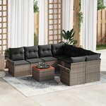 vidaXL Set de Canapé de Jardin 9 Pièces avec Coussins Gris Poly Rattan Acacia