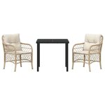 vidaXL Ensemble de salle à manger pour jardin 3 Pièces Beige polyrotin