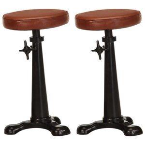 vidaXL Tabourets de bar lot de 2 marron cuir véritable et fonte
