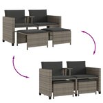 vidaXL Canapé de jardin 2 places avec table et tabourets gris rotin