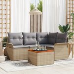 vidaXL Ensemble de canapé de jardin 5 pièces avec coussins beiges en poly rotin et acacia