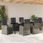 Ensemble repas jardin 7 pièces vidaXL avec coussins en rotin gris