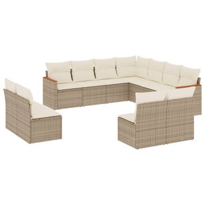vidaXL Salon de jardin 11 Pièces avec coussins beige résine tressée