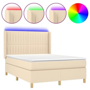 vidaXL Sommier à lattes de lit matelas et LED Crème 140x200 cm Tissu