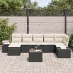 vidaXL Ensemble de canapé de jardin avec coussin 7 Pièces Noir polyrotin
