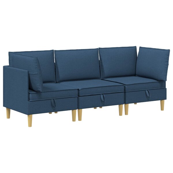 vidaXL Canapé modulaire avec rangement 3 Pièces Bleu Tissu