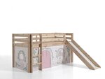 PINO Lit Compact avec Toboggan Pin Massif Nature + Rideau de lit BIRDY