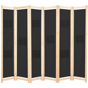 vidaXL Cloison de séparation 6 panneaux Noir 240 x 170 x 4 cm Tissu