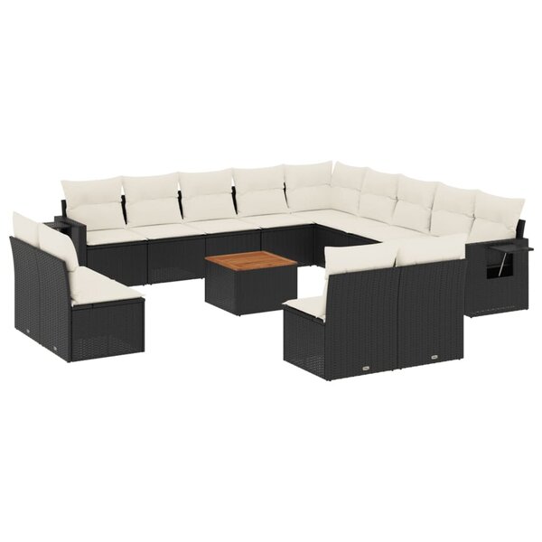 vidaXL Salon de jardin avec coussins 14 Pièces noir résine tressée