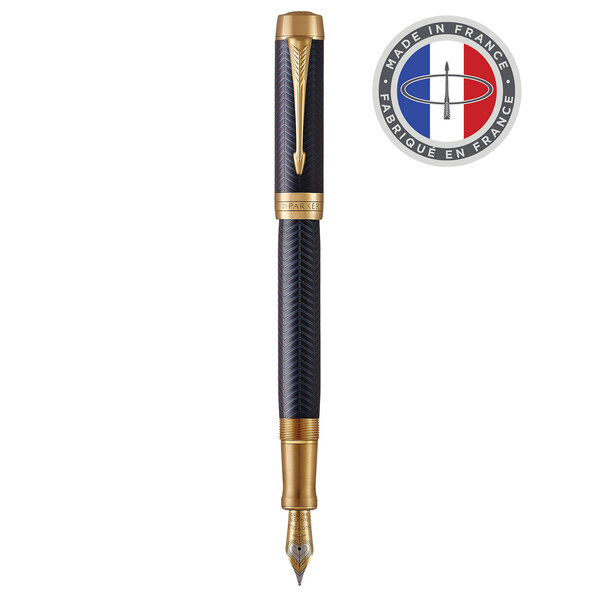 PARKER Duofold Prestige Centennial Stylo plume  Chevron Bleu  Plume moyenne en or 18K  Coffret cadeau