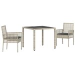 Ensemble de salle à manger de jardin 3 pièces avec coussins Gris clair Poly Rattan