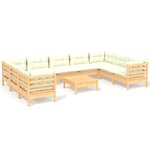 vidaXL Salon de jardin 10 Pièces avec coussins crème Bois de pin