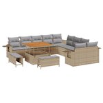 Ensemble de Canapé de Jardin 13 Pièces avec Coussins Beige Rattan Poly Acacia