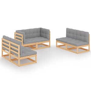 vidaXL Salon de jardin 6 Pièces avec coussins Bois de pin massif