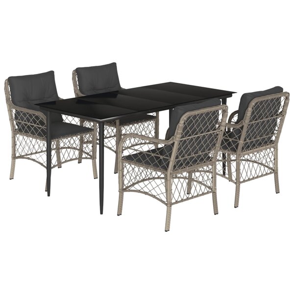 vidaXL Ensemble à manger de jardin et coussins 5 Pièces gris clair rotin